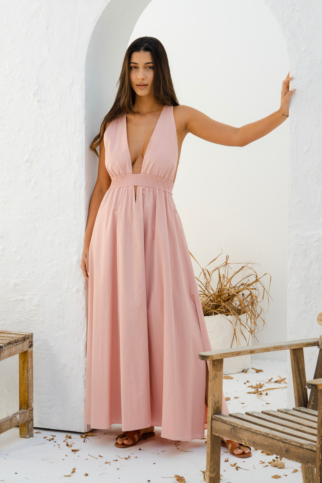 Athens Deep Cut Sustainable Maxi Dress